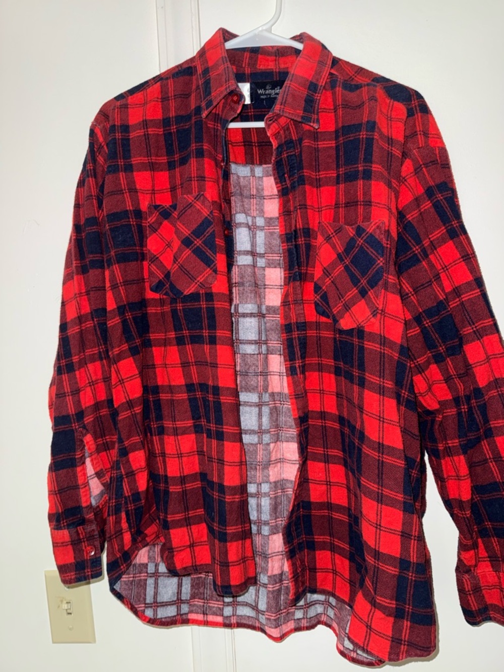 Vintage Wrangler Men's Red Plaid Flannel Shirt